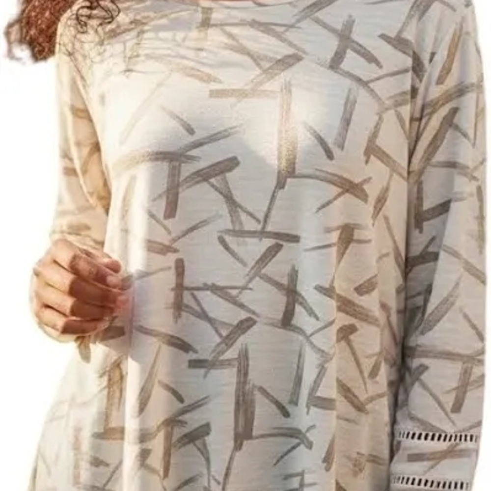 Chicos Cream/Tan Brushstrokes  Long-Sleeve Top 2x